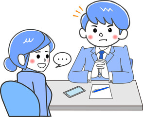 なるほど、相談者の話に手を前で組んで頷く男性担当者