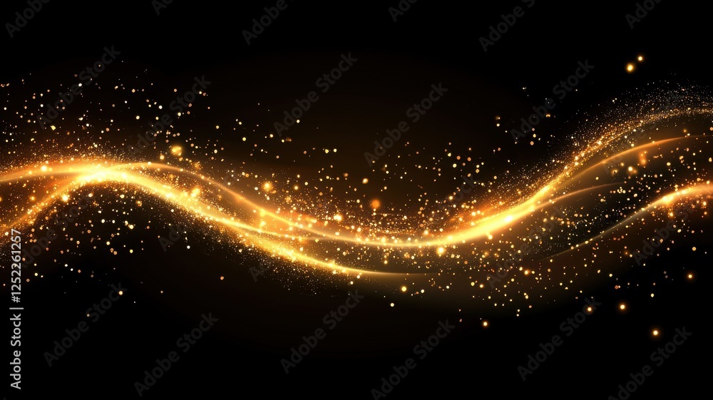 Poster glowing golden wave of sparkles on dark background for design use
