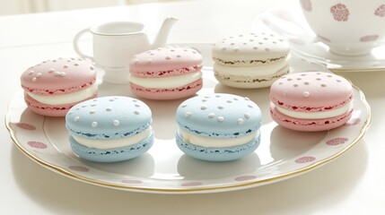 Fototapeta premium Pastel Macarons on Elegant Plate