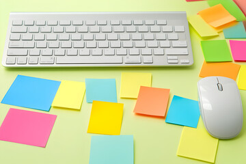 computer mouse and sticky note