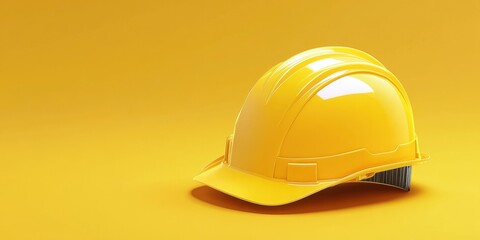 Yellow Hard Hat Safety Gear on Yellow Background Construction Industry