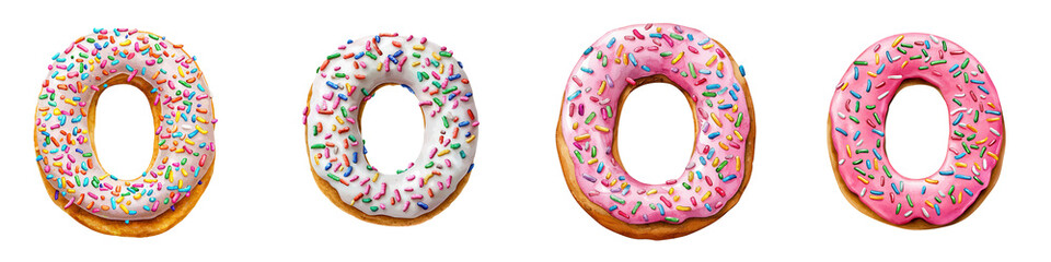 National doughnut day element, Delicious donuts with colorful sprinkles in various styles, isolated on transparent background.