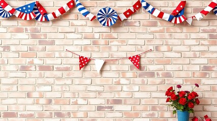 Fototapeta premium Patriotic Brick Wall Decorated for Memorial Day