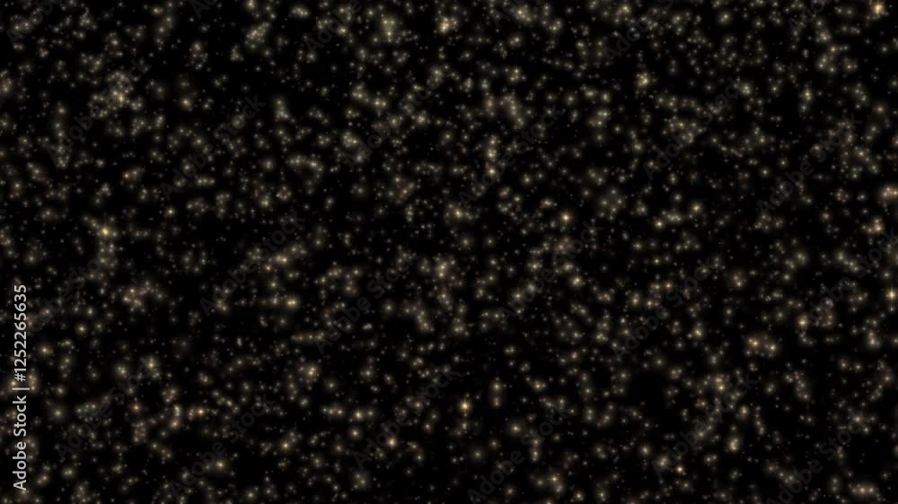 Poster beautiful loop falling flickering gold stars particles animation on black abstract background.