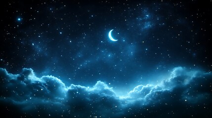 Obraz premium Night Sky Clouds Stars Crescent Moon
