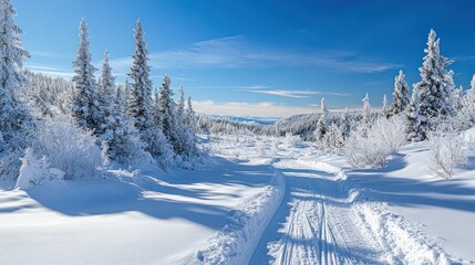 Obraz premium Snowy Winter Path Through a Frosty Forest