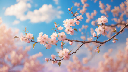 Delicate pink cherry blossoms against a backdrop of clear blue sky beauty