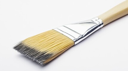 Fototapeta premium Paintbrush, wooden handle, white background, studio shot, DIY project