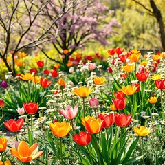 Obraz premium Soft Pastel Spring Garden with Geometric Shapes