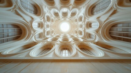 ornate cathedral ceiling intricate surreal architectural design with glowing central light