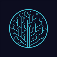 Technology network in the circle of logo design illustrator