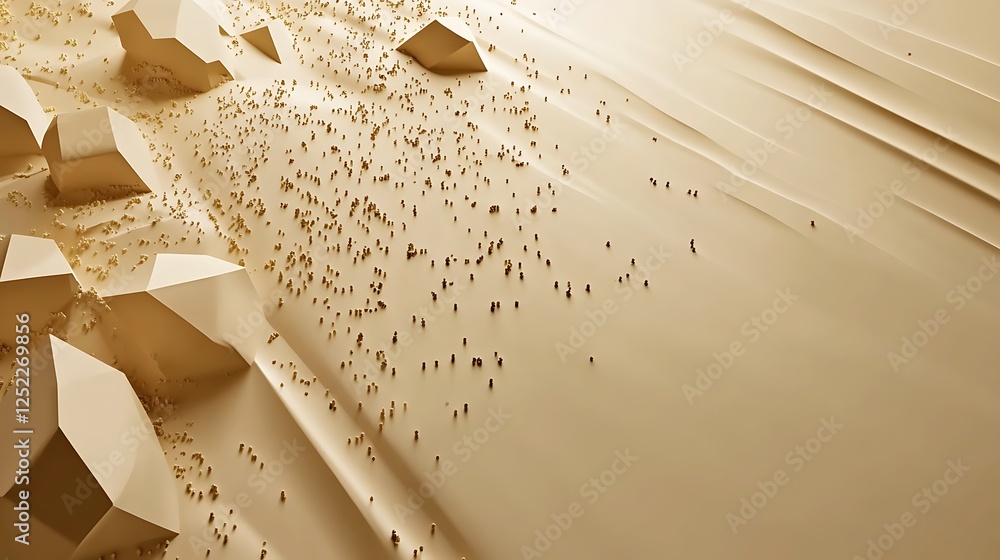 Poster abstract beige landscape with geometric forms and small objects