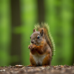 Obraz premium Cute Squirrel Eating Nuts in Forest Environment