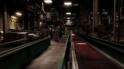 Fototapeta premium Industrial interior of a manufacturing facility showcasing machinery and production lines