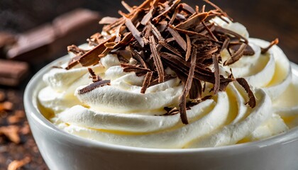 Shaving Dark Chocolate Over a Bowl of Whipped Cream