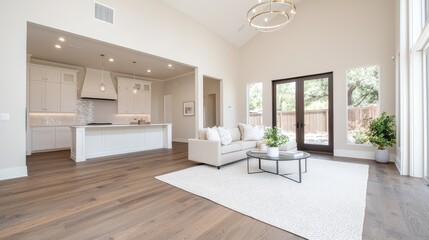 Modern open-concept living area with kitchen, perfect for showcasing a home