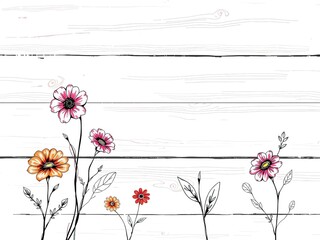 Vintage Mother's Day Floral Drawings on Weathered Wood