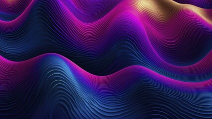 Obraz premium Abstract digital artwork with undulating textures in deep blue, purple, magenta, and golden gradients.
