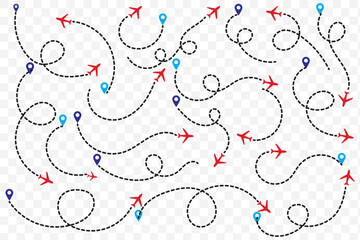Airplane line path vector icon of air plane flight route. airplane line path icon, flight route with the part of line icon. Eps 10