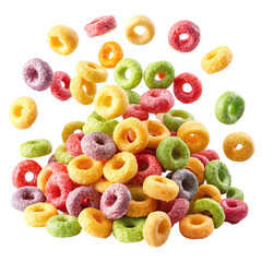 Falling Colorful Corn Rings Isolated on White Background