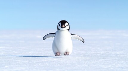 Fototapeta premium Cute penguin walking on snow, Antarctica, nature scene, adorable, perfect for kids