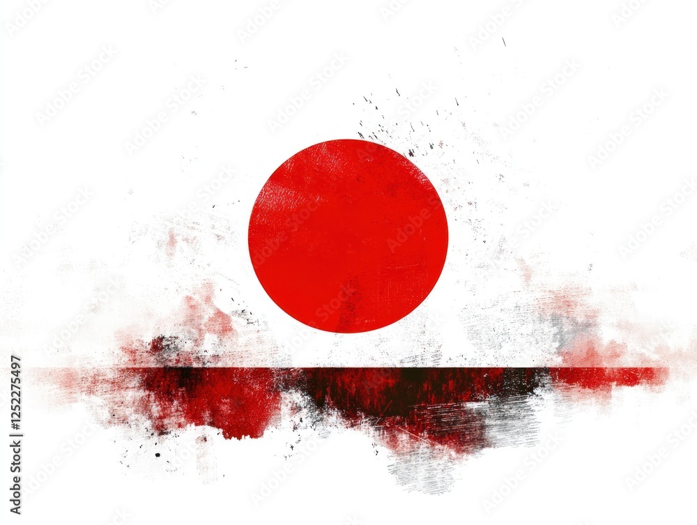 Poster abstract grunge circle representing a nation's flag with red and black splashes using a circle shape