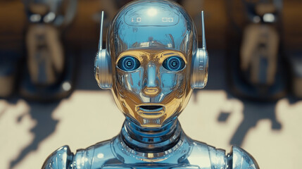 Futuristic 3d robot in a glowing, abstract environment, blending technology and design