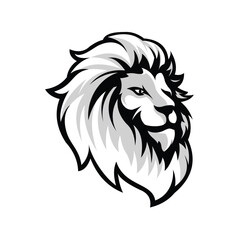 Lion head facing sideways with thick mane, combination of gray colors, illustrator logo design