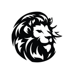 Lion head facing sideways with mane moving forward in the wind illustrator logo design