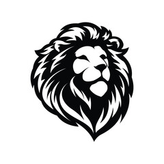 Lion head facing sideways smiling with thick mane illustrator logo design