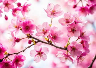 Obraz premium Spring's floral elegance: pink cherry blossom silhouettes artfully framed against a stark white backdrop.