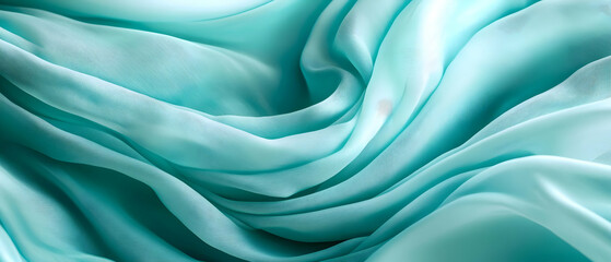 Fototapeta premium Teal silk fabric drapes, soft folds. Texture background