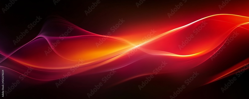 Poster abstract red and orange light waves on a dark background, dynamic movement and energy concept