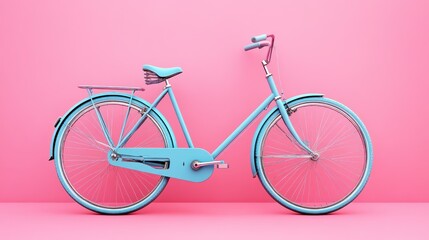 Obraz premium Pastel blue bicycle against pink background. (1)