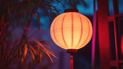 Obraz premium A hanging lantern swaying gently in the night breeze, its glow flickering softly, symbolizing resilience.