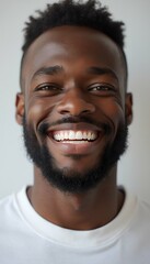 Obraz premium smile black perfect background man white white teeth smile teeth dentist man teenage black man young adult afro white background copy space happy dentistry white face beautiful honed cosmetic smiley