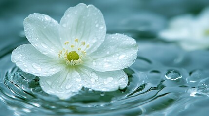 Serene White Flower Floating on Teal Water