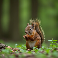 Obraz premium Eastern Gray Squirrel Eating Nuts in Forest