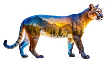 Fototapeta premium Striking cougar clipart; a powerful big cat image, perfectly isolated on white.