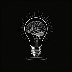 creative illustration of lightbulb containing brain, symbolizing ideas and innovation