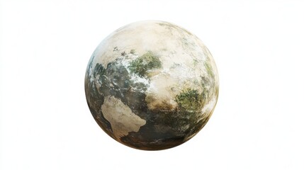 Desertified Earth globe, climate change impact, white background, environmental concern