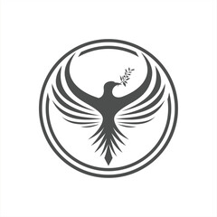Bird flying in circle biting leaf illustrator logo design 
