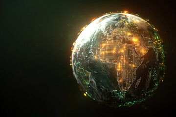 Obraz premium Digital Earth with illuminated circuits representing global connectivity and advanced technology
