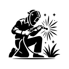 silhouette of argon welder man