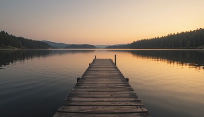 Fototapeta premium Wide angle serenity sunset over mountain lake