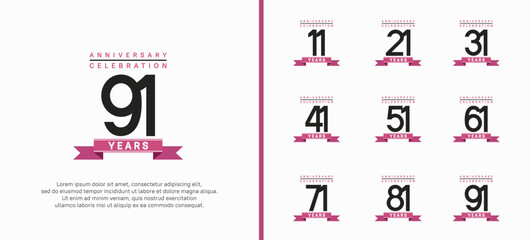 anniversary logo set. vector design with black color and purple ribbon can be use for celebration