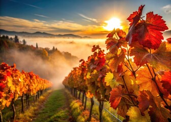 Stunning drone photography showcases vibrant fall foliage; autumn vine leaves ablaze from above.