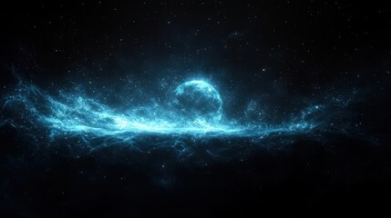 Fototapeta premium Abstract Blue Cosmic Nebula With Glowing Orb