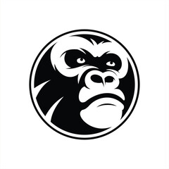 Gorilla head inside circle looking up serious face illustration logo design