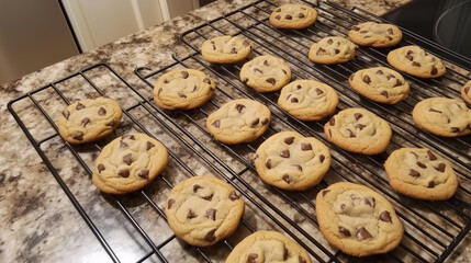 Obraz premium Freshly baked chocolate chip cookies isolated on white background